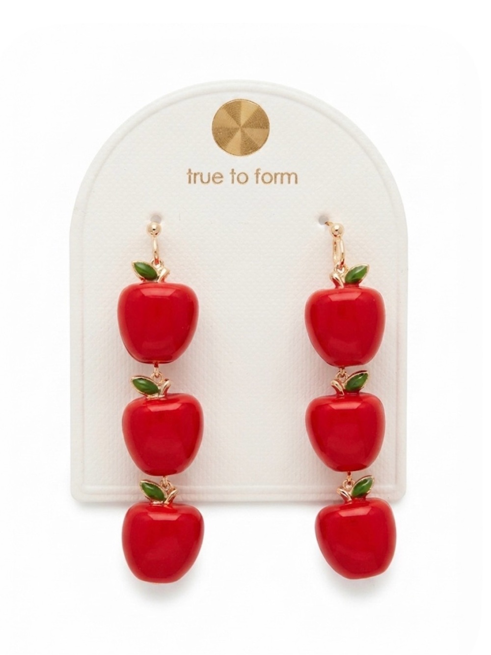NWT ⚜️🍎⚜️ True To Form Gold Plated Red Apple Linear Drop Earrings